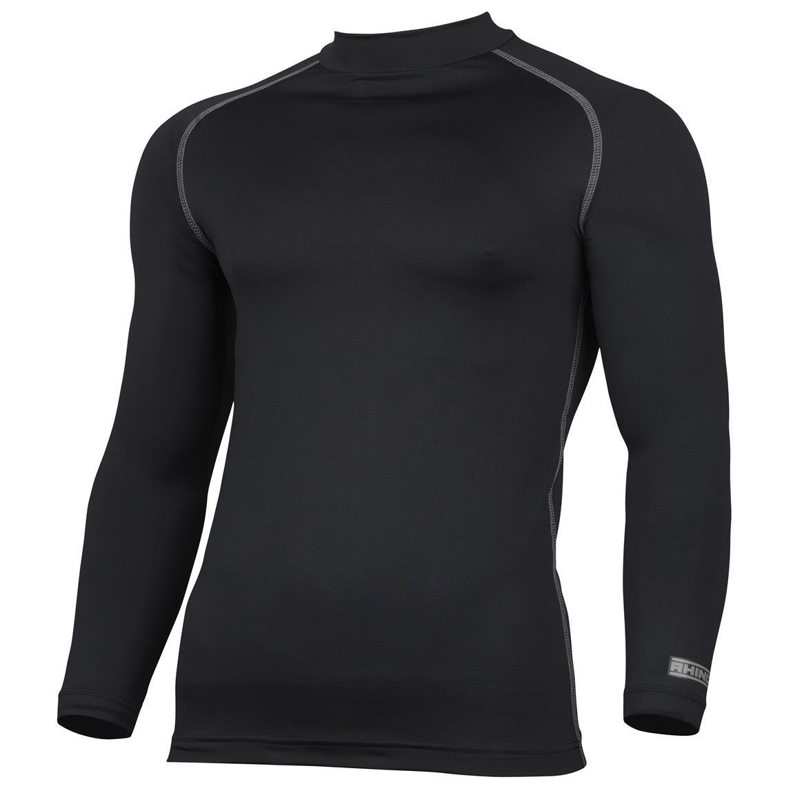 Rhino Kompressionsshirt für Erwachsene, langärmelig, Rollkragen, Arbeit und Sport Gr. XS, Schwarz