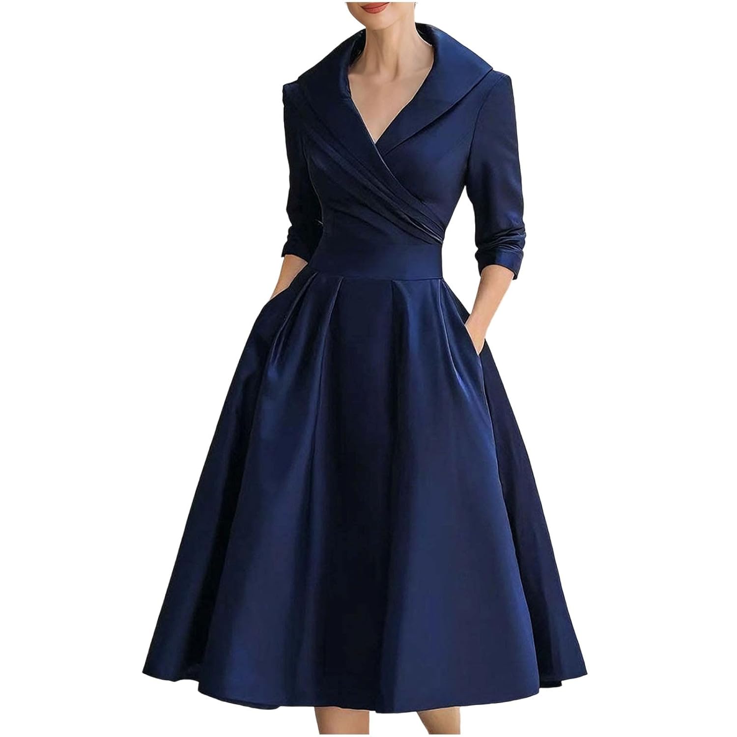 Work Dresses for Women 3 4 Sleeve Fit and Flare Business Midi Dress Collar Classy Office Dresses with