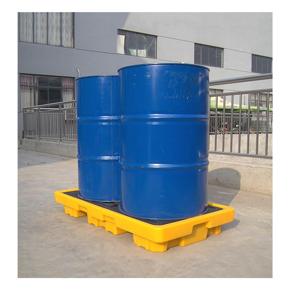 Générique Bac de Protection Anti-fuites Industriel, bac de rétention d'huile à Profil Bas avec Drain, Plateforme en polyéthylène de 140 L pour Le Stockage Industriel et Les garages, Jaune, 130 x 68 x