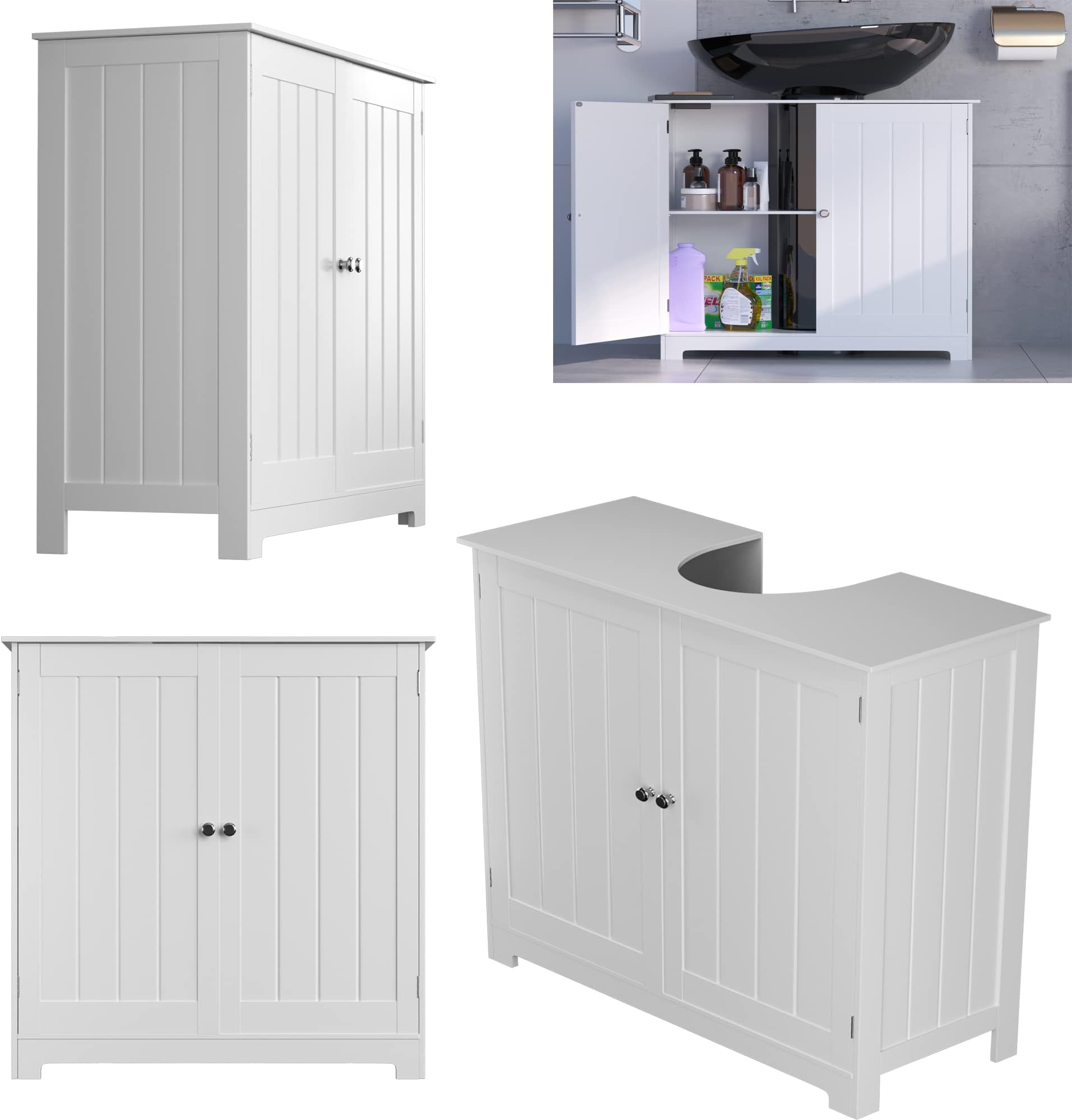White Under Sink Bathroom Cabinet, Free Standing Wooden Sink Storage ...