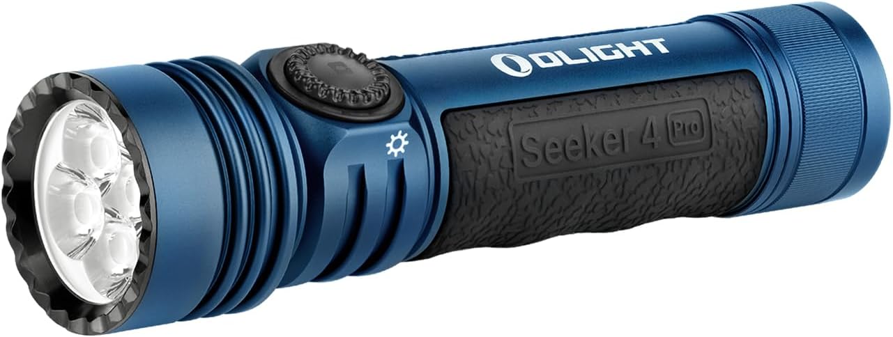 OLIGHT Seeker 4 Pro Rechargeable Flashlights, 4600 Lumens High Powerful Bright Light with USB C Holster, Waterproof IPX8 for Emergencies, Camping, Searching (Midnight Blue Cool White)