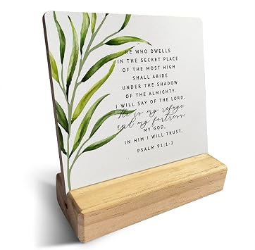 Country He Who Dwells in the Secret of the Most High Bible Verses Wooden Plaque Sign Desk Decor Rustic Motivational Psalm 911-2 Christian Desk Sign Decor for Home Office 4 x 4 Inches