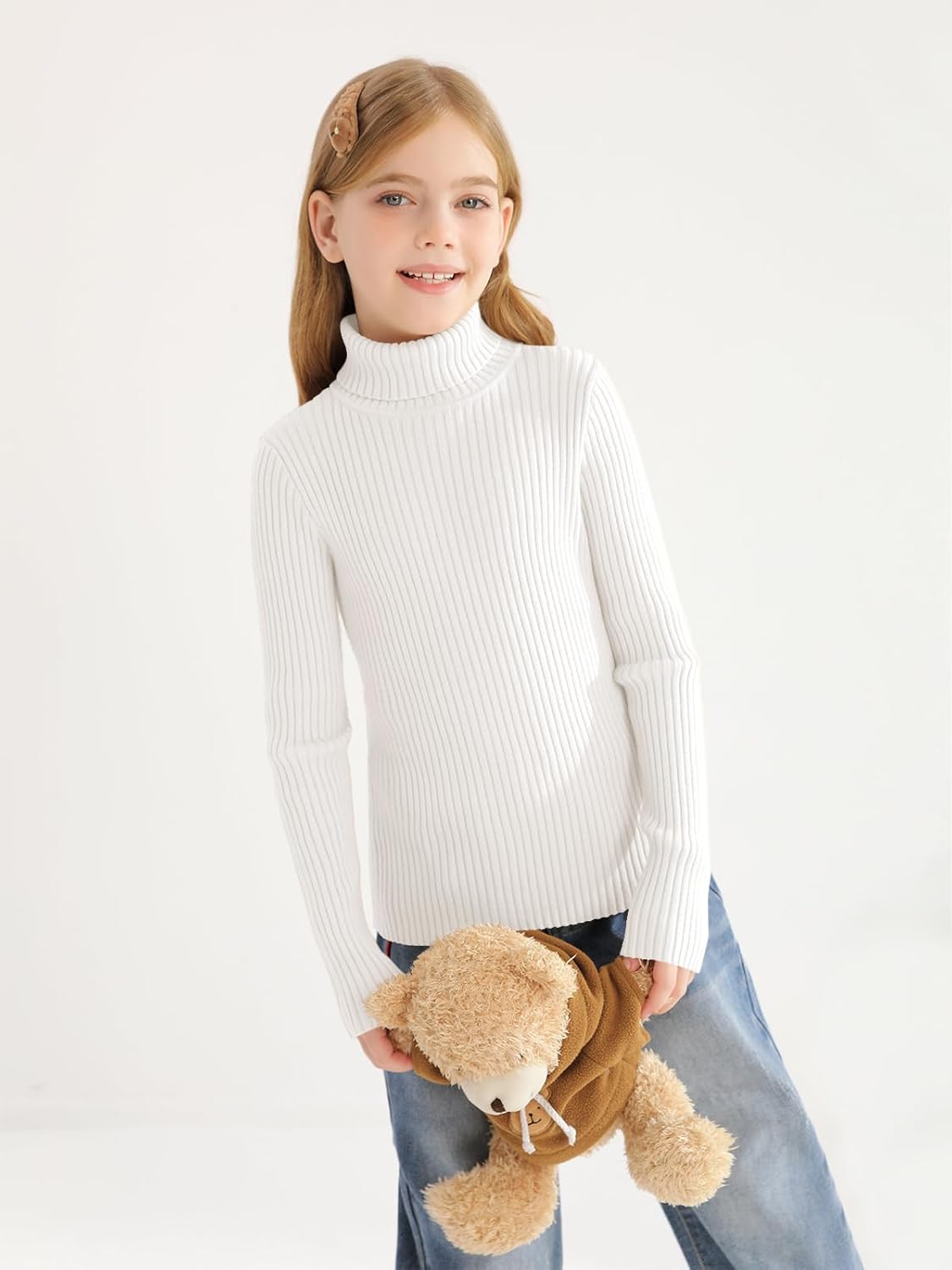 Girls Sweaters Kids Long Sleeve Turtleneck Pullover Jumper Tops - Image 4