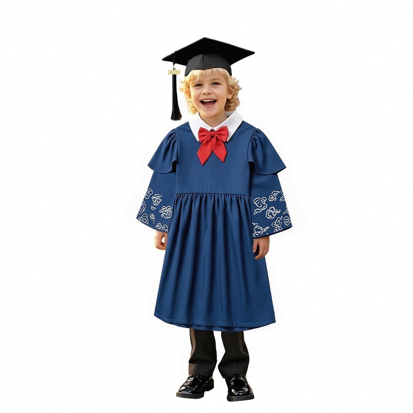 Kindergarten 2025 Graduation Cap and Gown Tassel Sets with Charm 2PCS Graduations Stoles for Kids Grad Party Clothes