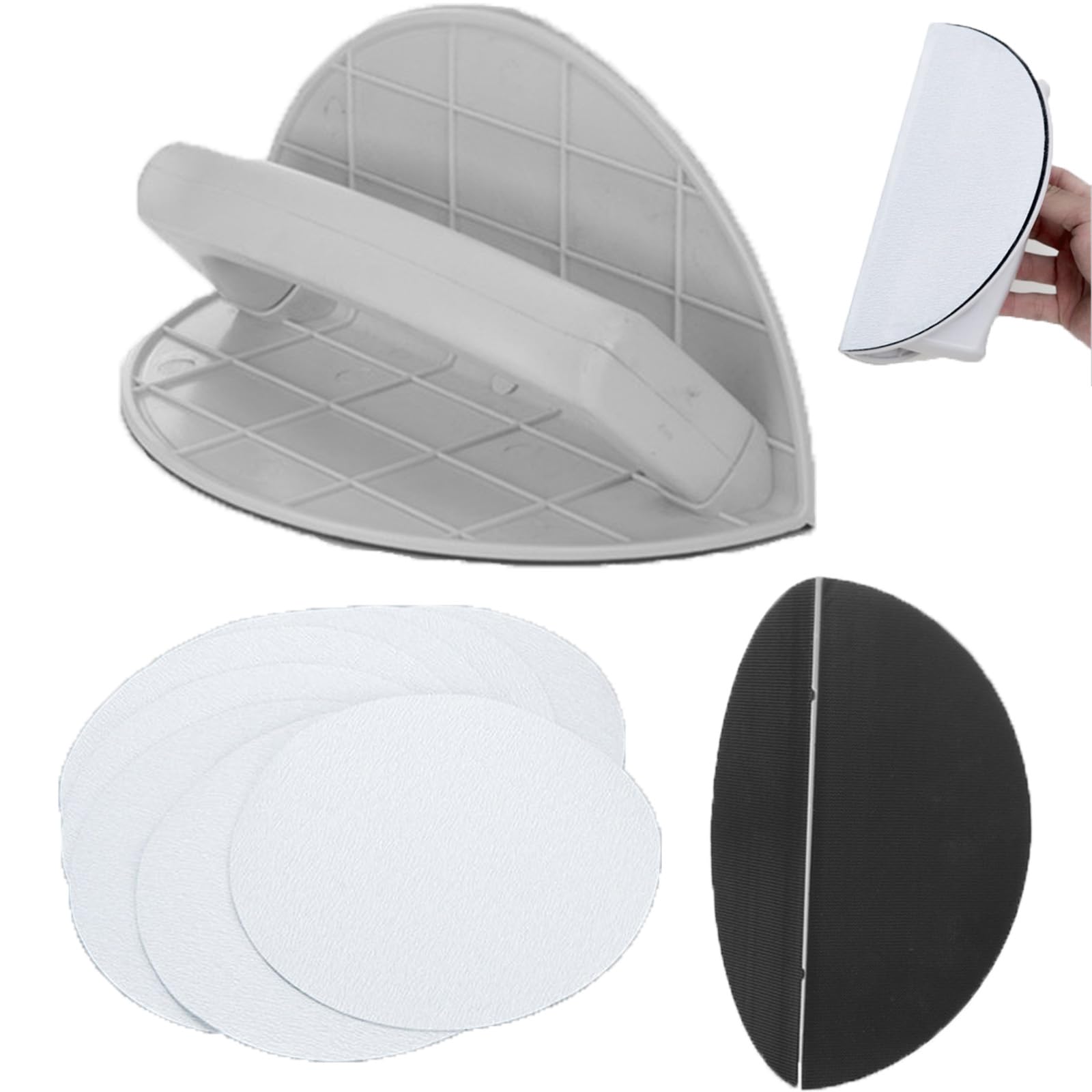 Multifunctional Semi-Circular Angle Sanding Sandpaper Tool, Self-Adhesive Handheld Micro Detail Sander Kit+ Sandpaper 180 240 320 Grit, DIY Polishing Grinding for Wall, Corner (180)