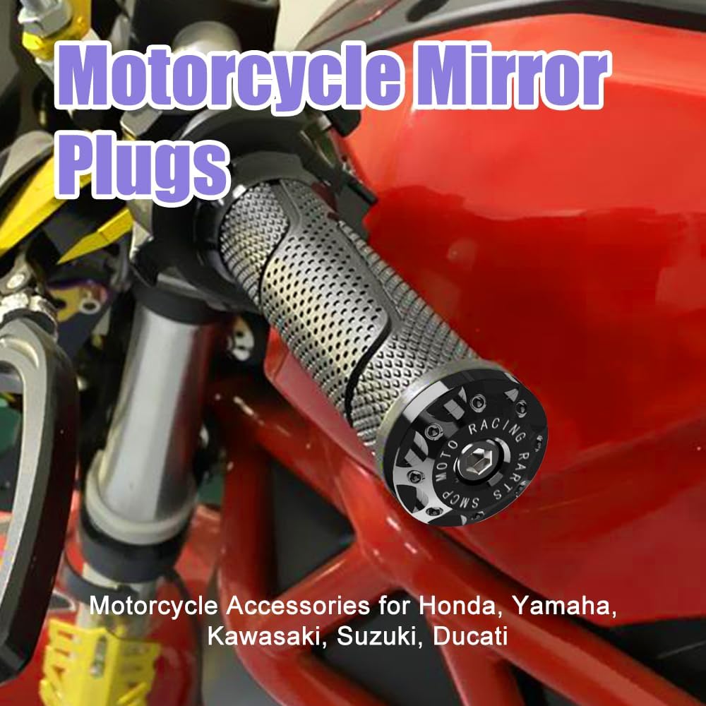 2PCS Universal Motorcycle Bar End Plug, Aluminum Alloy Handlebar Grip End Caps, 7/8" 22mm Moto Grips Ends Replacement for Kawasaki, Suzuki, Yamaha, Ducati (Black)