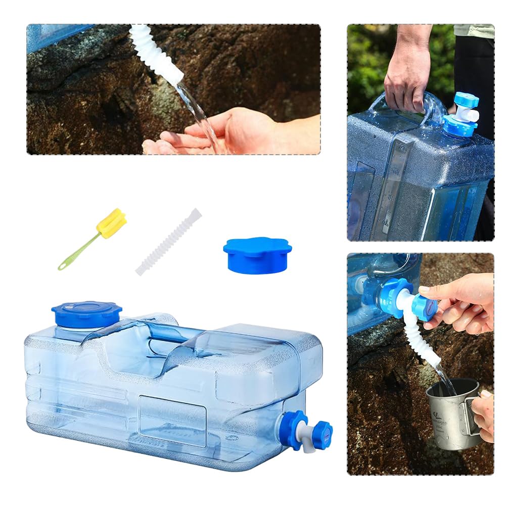Starnearby Tanica per Acqua con Rubinetto 6L-18L, Serbatoio per Acqua Potabile, Bidone Acqua con Rubinetto, Contenitore per Acqua da Campeggio con Tubo di Prolunga e Spazzola (15L)