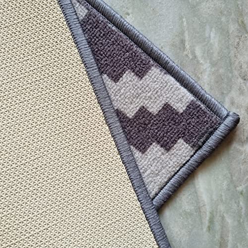 Image of Matz&More Anti Slip Kitchen Runner & Doormat Combo (50x120cm + 40x60cm), Nylon Tufted Floor Mat with Rubber Backing, Carpet for Kitchen, Hallway, Entrance & Bedside, Pattern Grey Offwhite