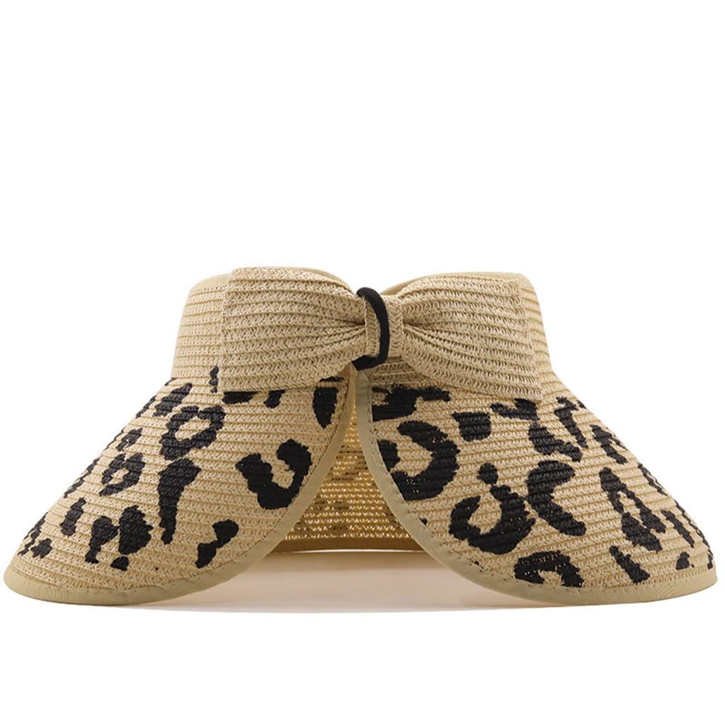 Cappello da donna con visiera leopardata estiva Cappello da sole pieghevole Cappello da spiaggia a tesa larga per ragazza Cappello di paglia Cappello di protezione da spiaggia (Color : C, Size : 55-5