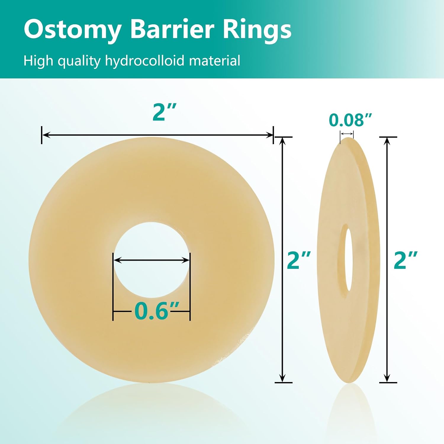 Ostomy Barrier Rings - Outer Diameter 2" (50mm) 2mm Thickness,Moldable Ostomy Rings,Hydrocolloid Skin Extender Rings for Colostomy Bags,10 Count
