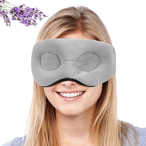 Miniatura 1 de Máscara de ojos de calor húmedo para mujeres y hombres, mascarillas de compresión ponderada para microondas con lavanda y correa ajustable, cubierta