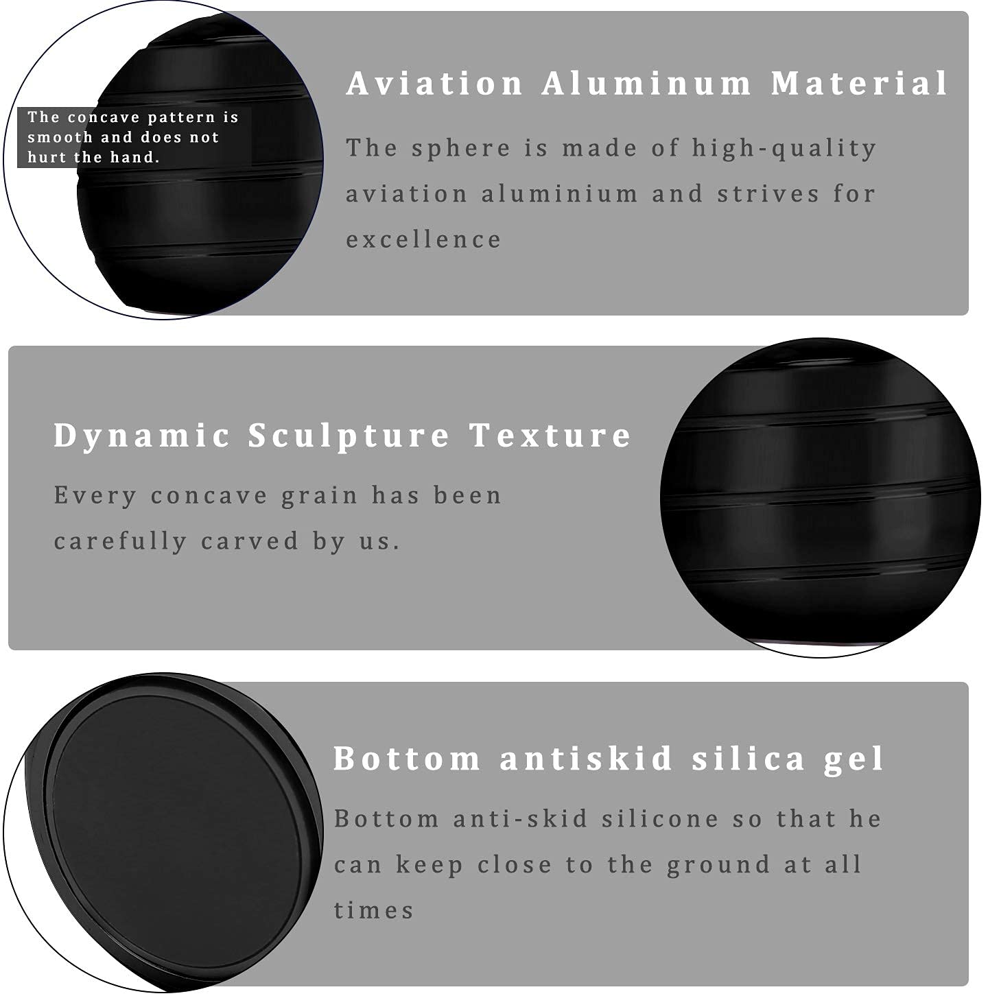 Giroscopio Cinetico a Sfera da Spinner in Metallo per Ufficio Giocattolo con Illusione Ottica per Allevia Lo Stress ispira la creatività interiore（Nero）