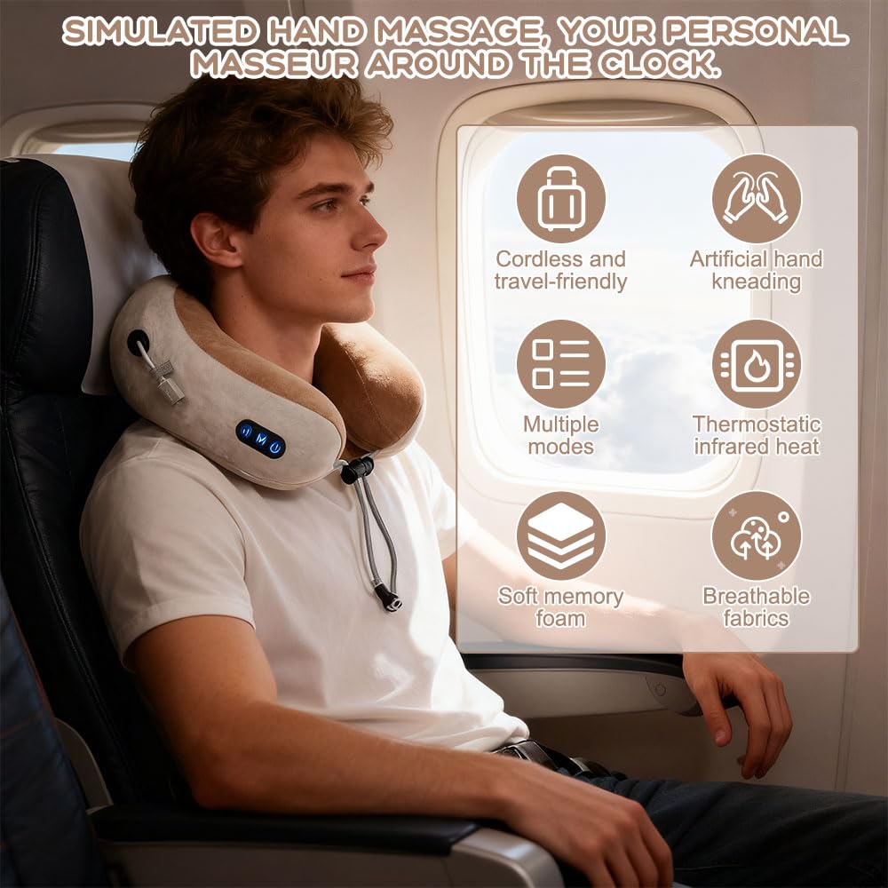 Masseur Cervical, Appareil de Massage Cervical, 3 Modes, Massage Cervicales et cou Sans Fil, en Forme de U, appareil Massage Électrique, pour la Maison et le Bureau