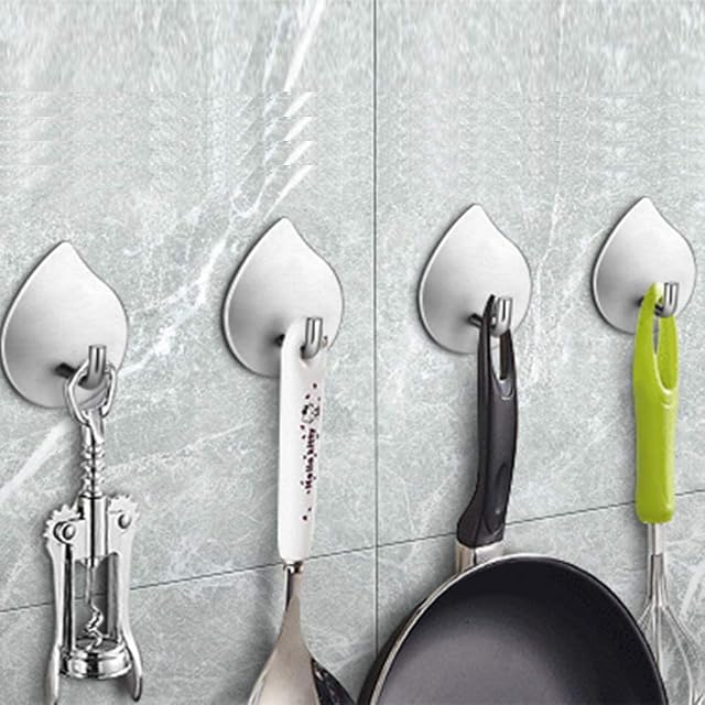 Self Adhesive Hooks,Kitchen Stick on Hooks,Wall Door Hanging Bathroom Towel Holder,11lb 5KG Heavy Duty Stainless Steel Hanger No Need Nails for Key Pots Pans