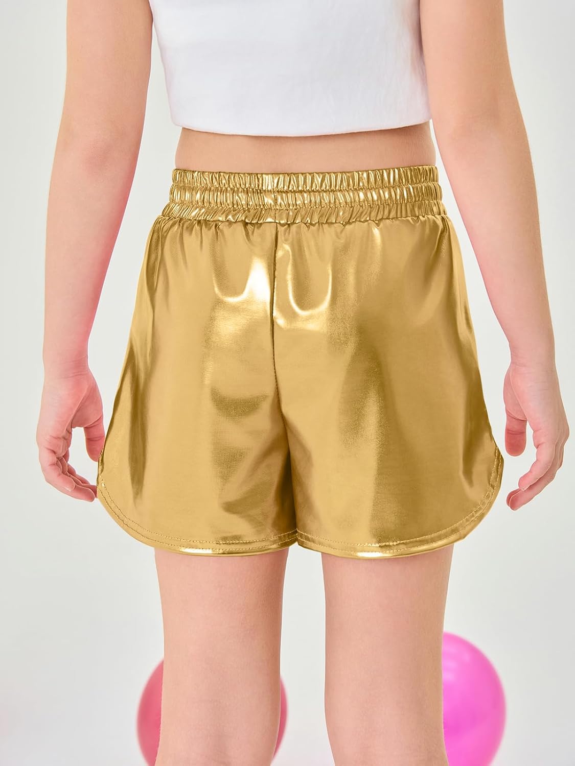Haloumoning Girls Metallic Shorts Sparkly Dance Outfits Elastic Drawstring Shiny Hot Short Pants 5-14 Years - Image 2