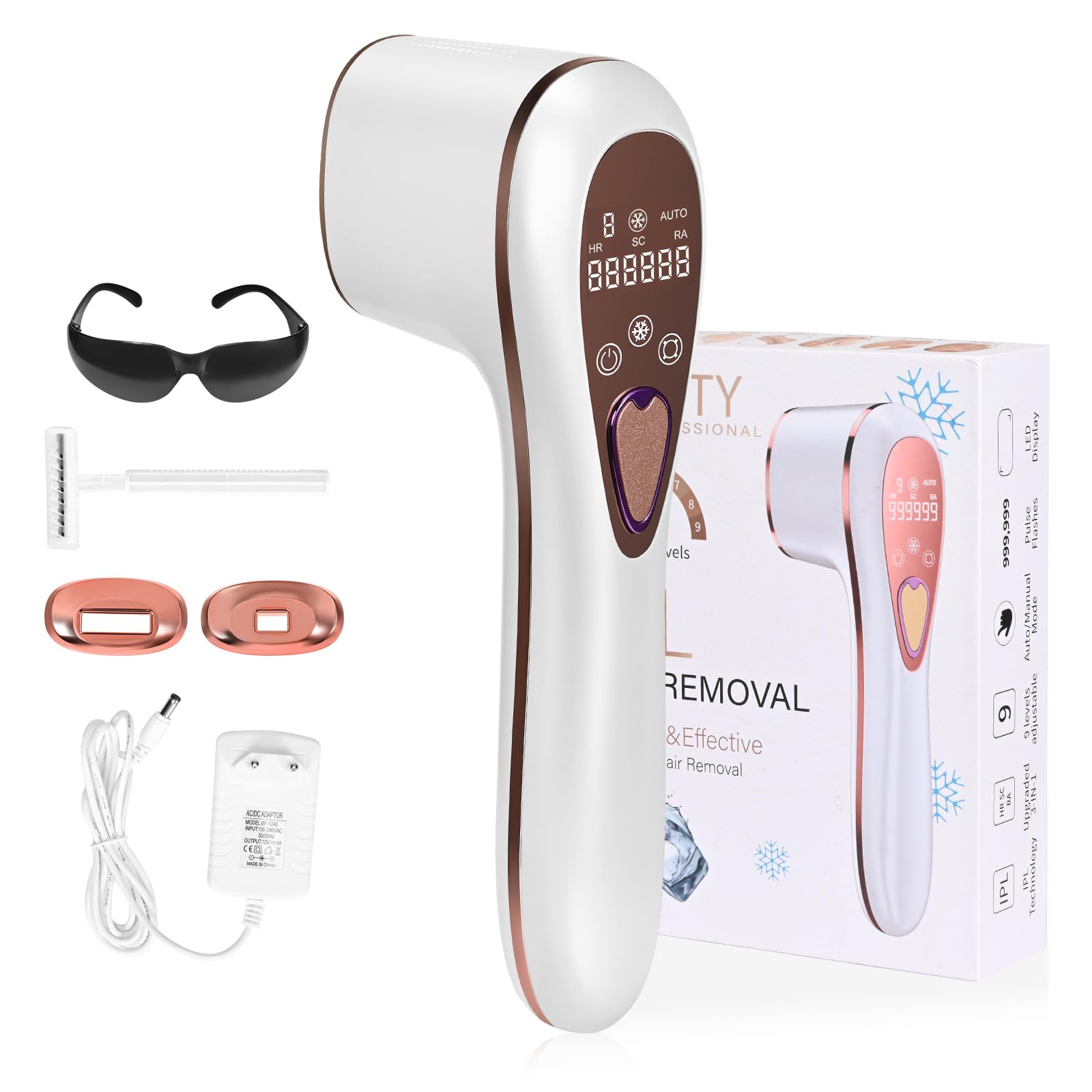 Niktulo Depiladora IPL con Refrigeración,3 en 1 Funciones (HR/SC/RA), 9 Niveles de Energía, 21J,999,999 Flashes,Depiladora Luz Pulsada Indolora para Mujeres y Hombres, Ideal para Rostro y Cuerpo