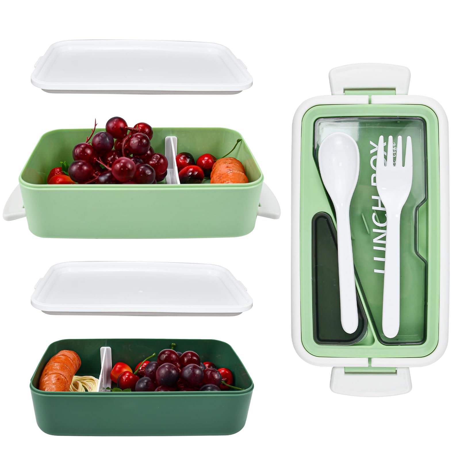 Greentainer Contenitore per insalata, contenitore per pranzo, 3 scoparti per insalata e snack