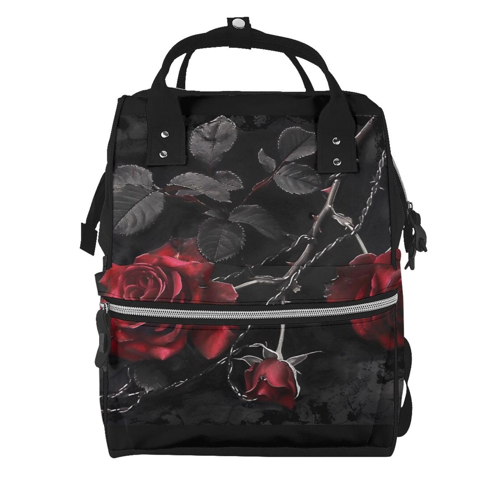 gothic black roses Prints Changing Bag Backpack Baby Diaper Bags for Mom Dad, Waterproof Nappy Rucksack Multifunctional Travel Bag