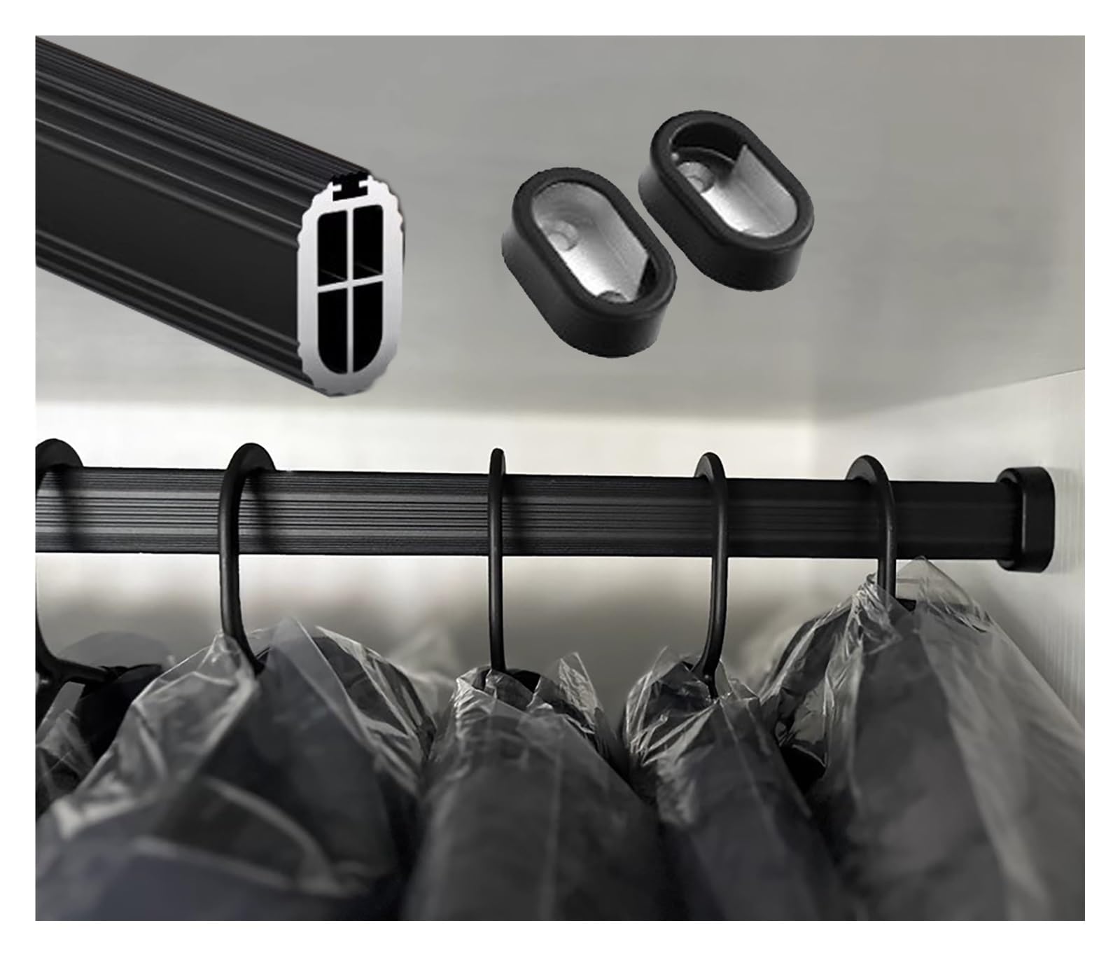 kleiderstange schrank 2er-Pack Schwarze Kleiderstangen, 40 50 70 75 80 90 100 110 120 150 Cm Kleiderstange Und Beschläge, Strapazierfähig, Kleiderstange Aus Metall, Passend Zuschneidbar(60cm/23.6in)