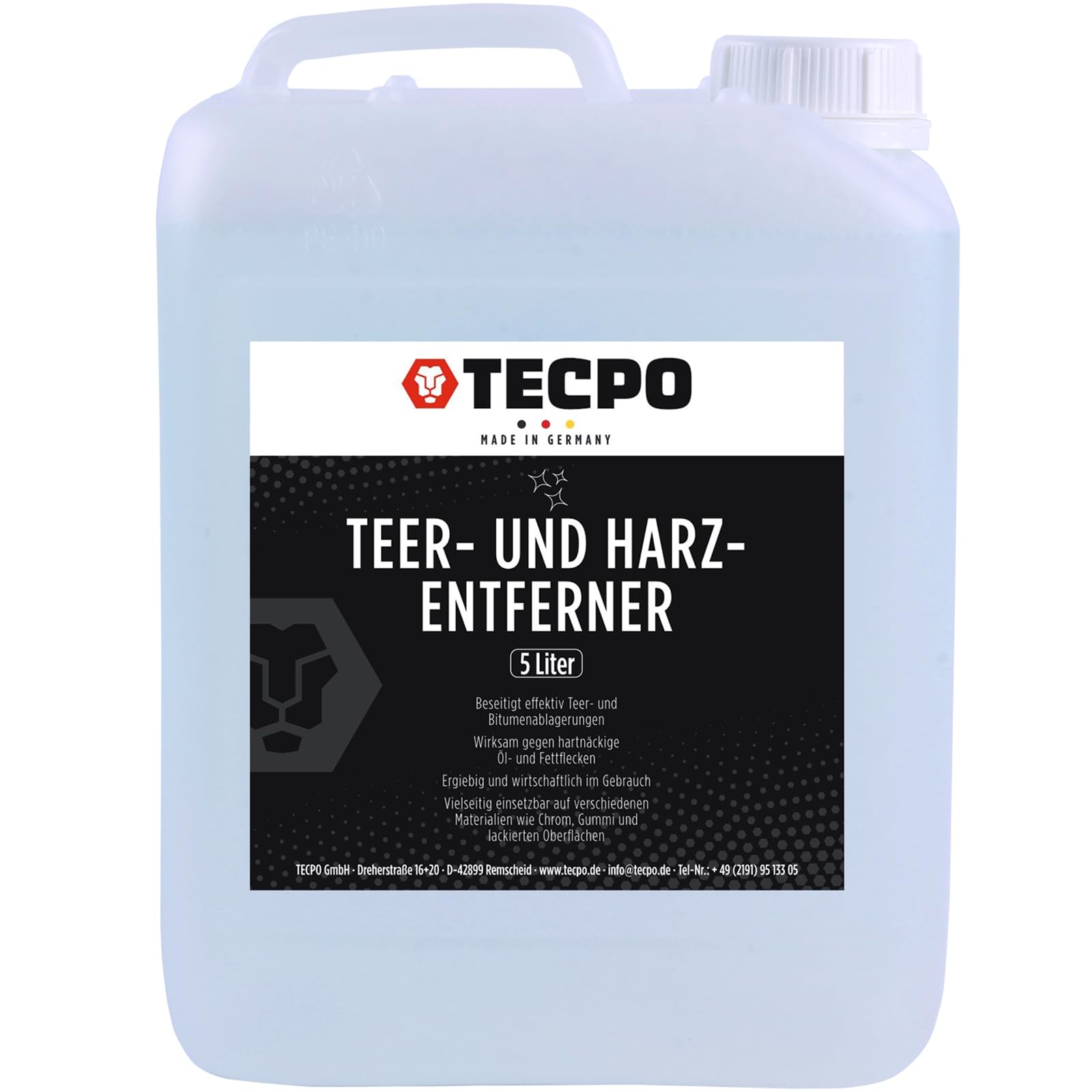 TECPO 4 disolventes de alquitrán y resina, 5 litros de pegamento, eliminador de alquitrán, betún, disolvente de grasa, pegamento de resina