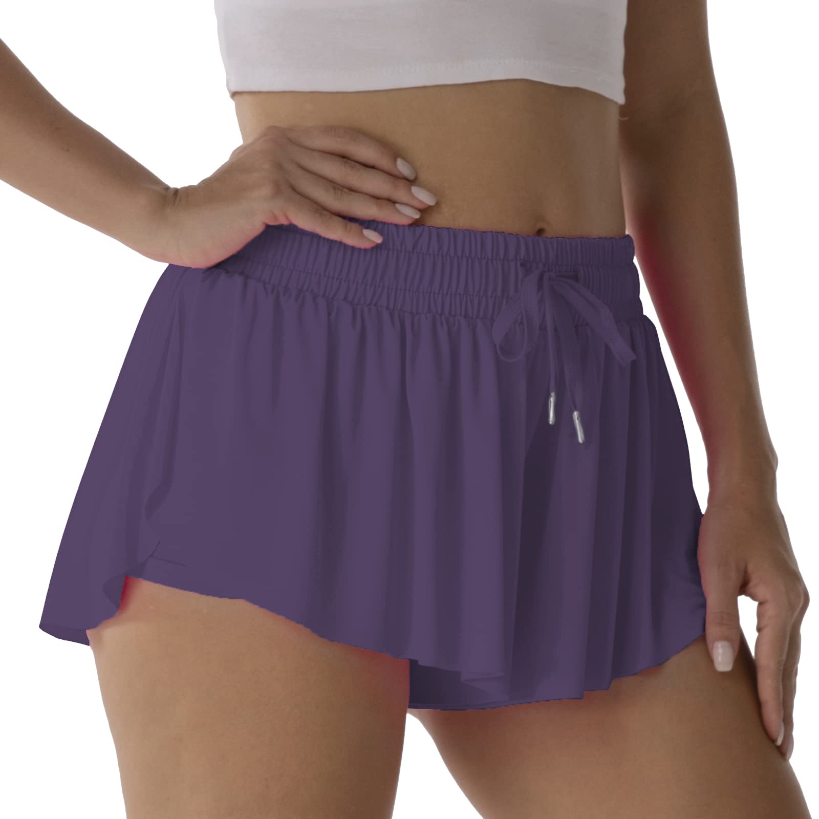 Flowy Athletic Shorts for Women Running Tennis Butterfly Shorts Girls 2-in-1 Double Layer Quick-Drying Comfy Shorts