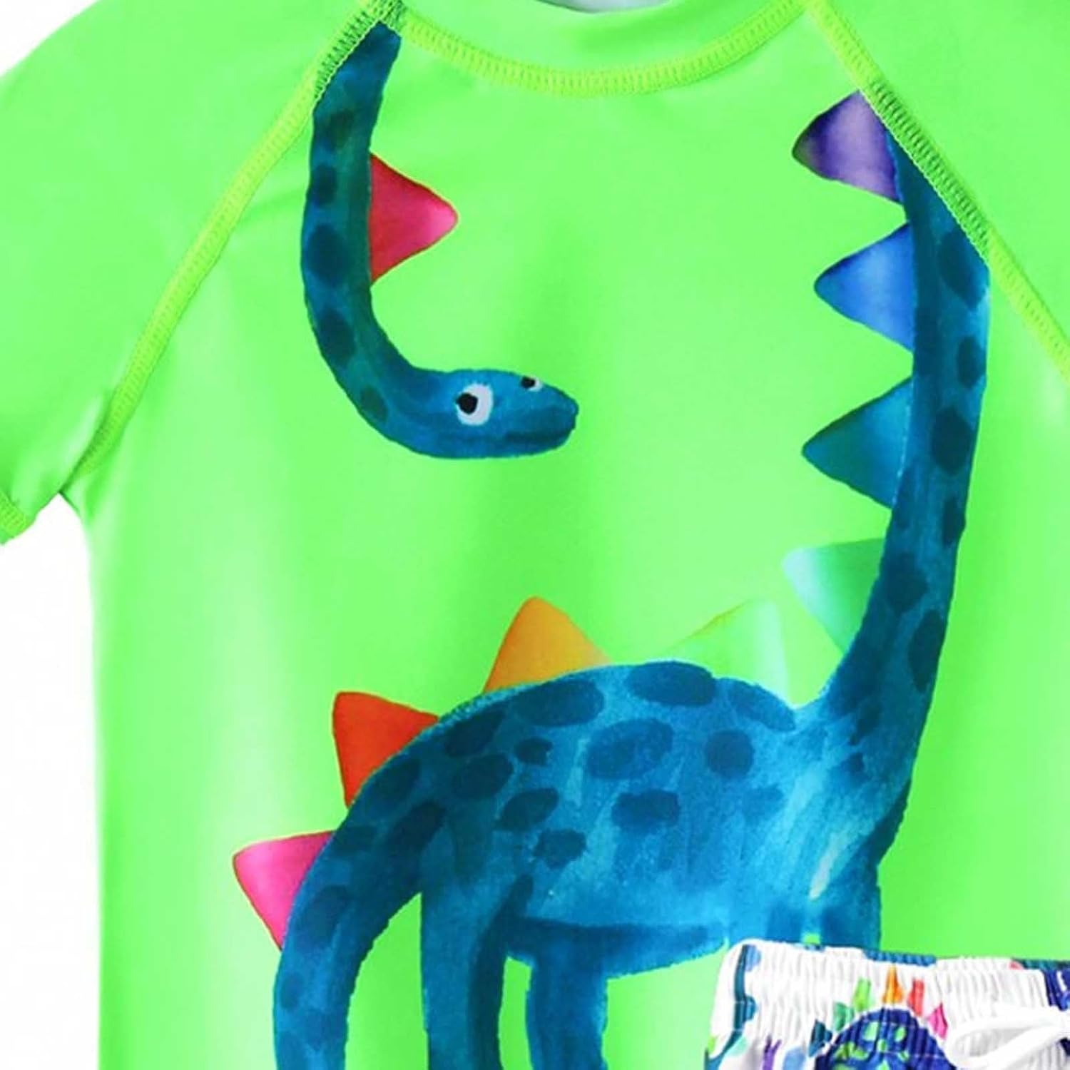 Youth Boys Swimwear Rash Guard Top Set 2 Piece Quick Dry Short Sleeve Boys Swimwear Dinosaur Print Round Neck Rash Guard Sets