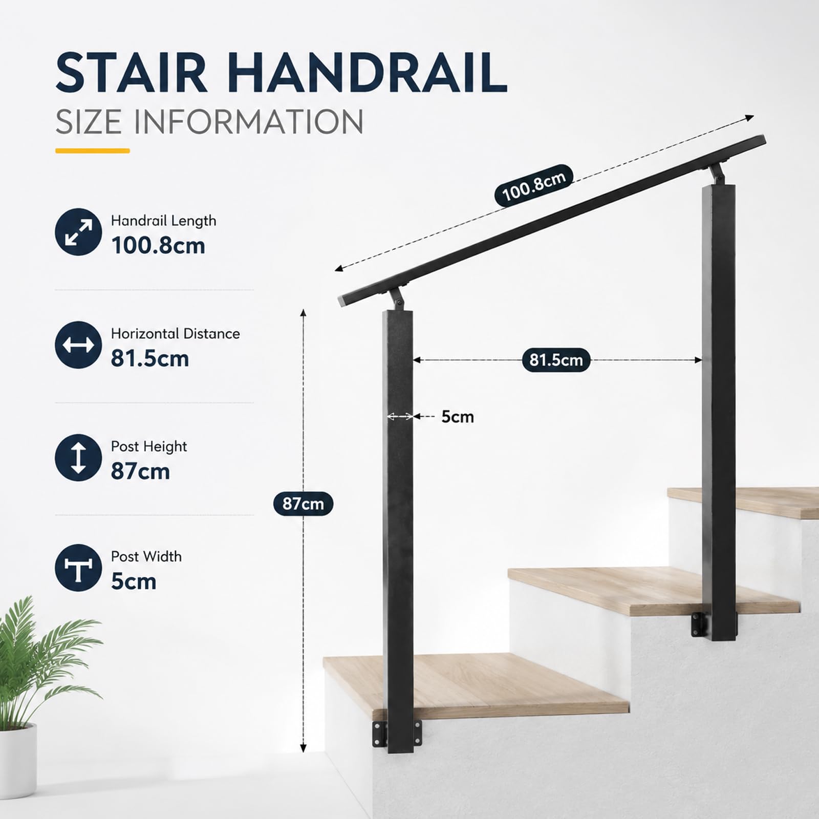 Corrimano scale, ringhiera per scale esterne, corrimano nero, ringhiera scale, ringhiera esterna, corrimano scale esterne per scale, interni ed esterni, balcone, parapetto (Side mount)