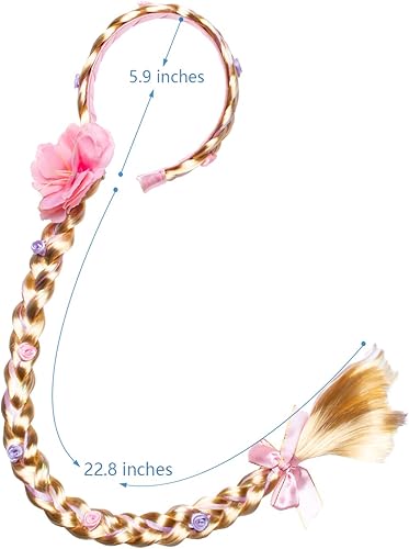 Miniatura 2 de Party Chili Peluca larga de princesa de 29 pulgadas, pelucas trenzadas para niñas, accesorios de vestir de princesa (diadema de rapunzel)