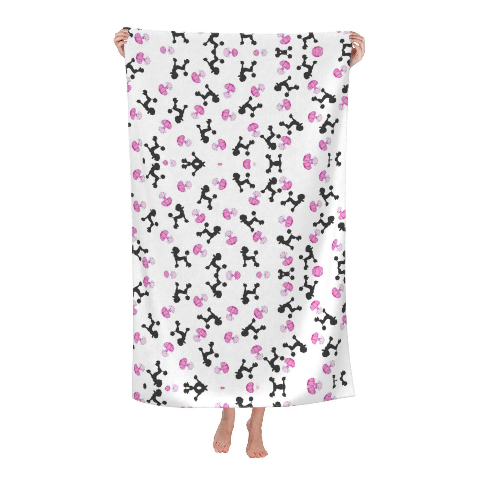 KPXXAQT Girly Pink Perfume Bottle And Poodle Print Oversized Adult Beach Towel Quick-Dry Travel Swimming Camping Outdoor Adventures