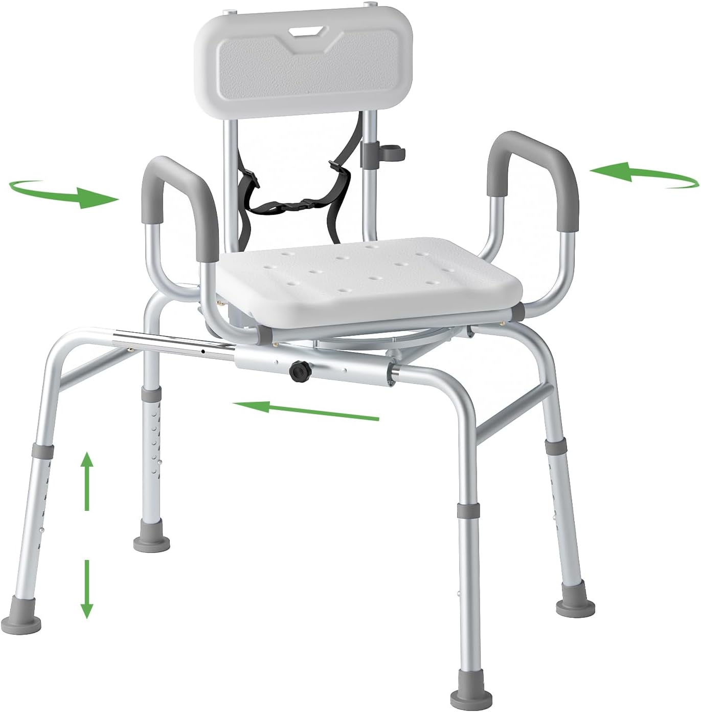 Sliding Shower Chair Tub Transfer Bench with Swivel Seat, Padded Armrest and Backrest, Height Adjustable for Bathtubs, Inside Shower, for Handicap & Seniors?350 Lbs White?Sliding&Swivel?