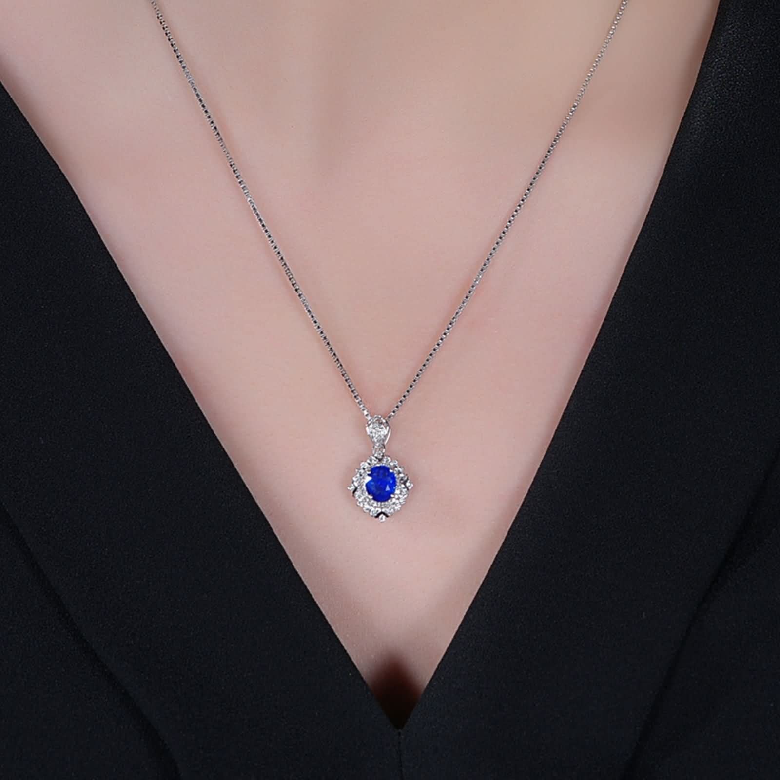 Collares de piedra natal para mujer, collares de zafiro con oro blanco de 1.07 quilates VVS2 piedra preciosa de corte ideal de 18 quilates lujoso collar de regalo para mujer, Zafiro Diamante