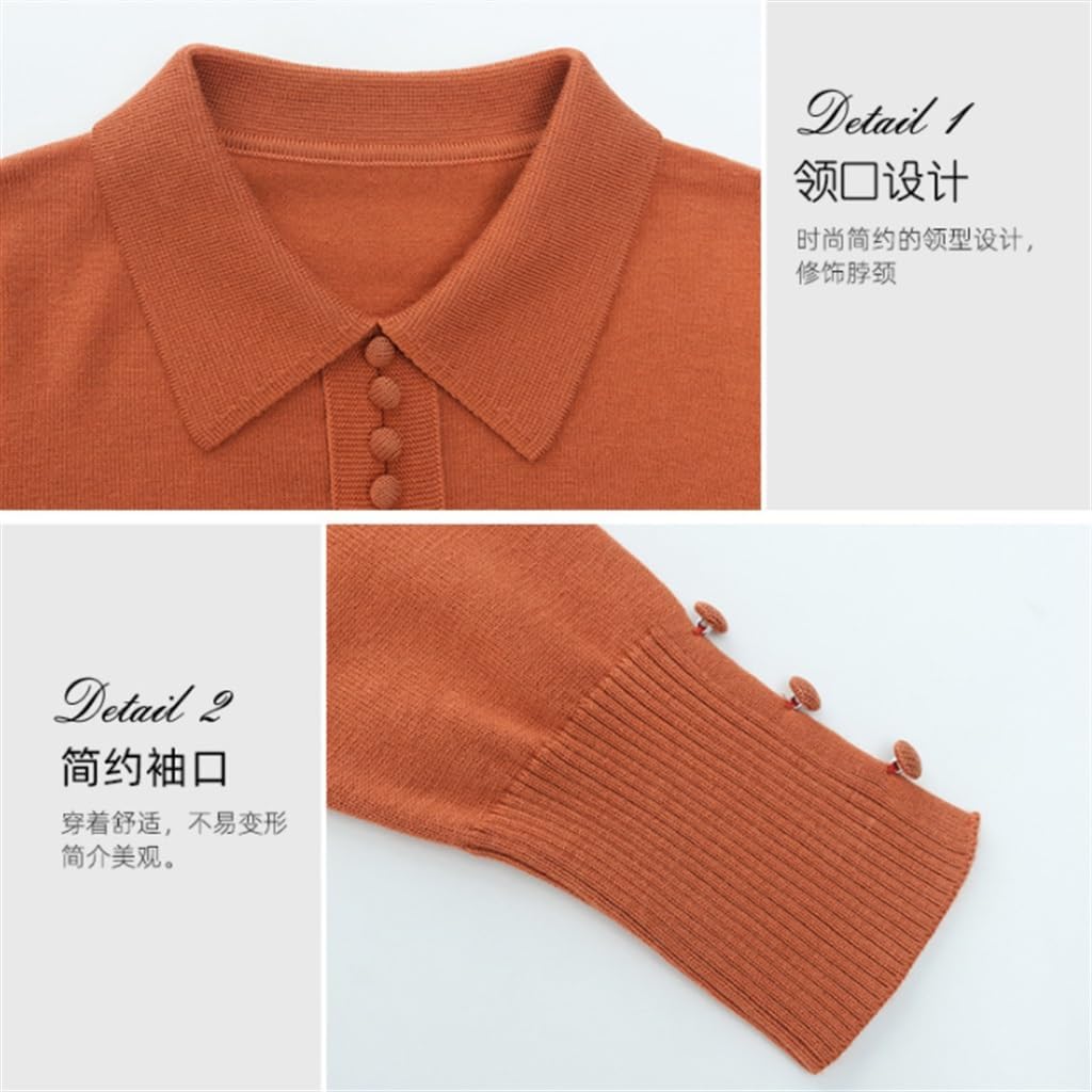 Long Sleeved Knitted Top with Sweater On for Women's Autumn Wear Lapel for Mother's Bottom