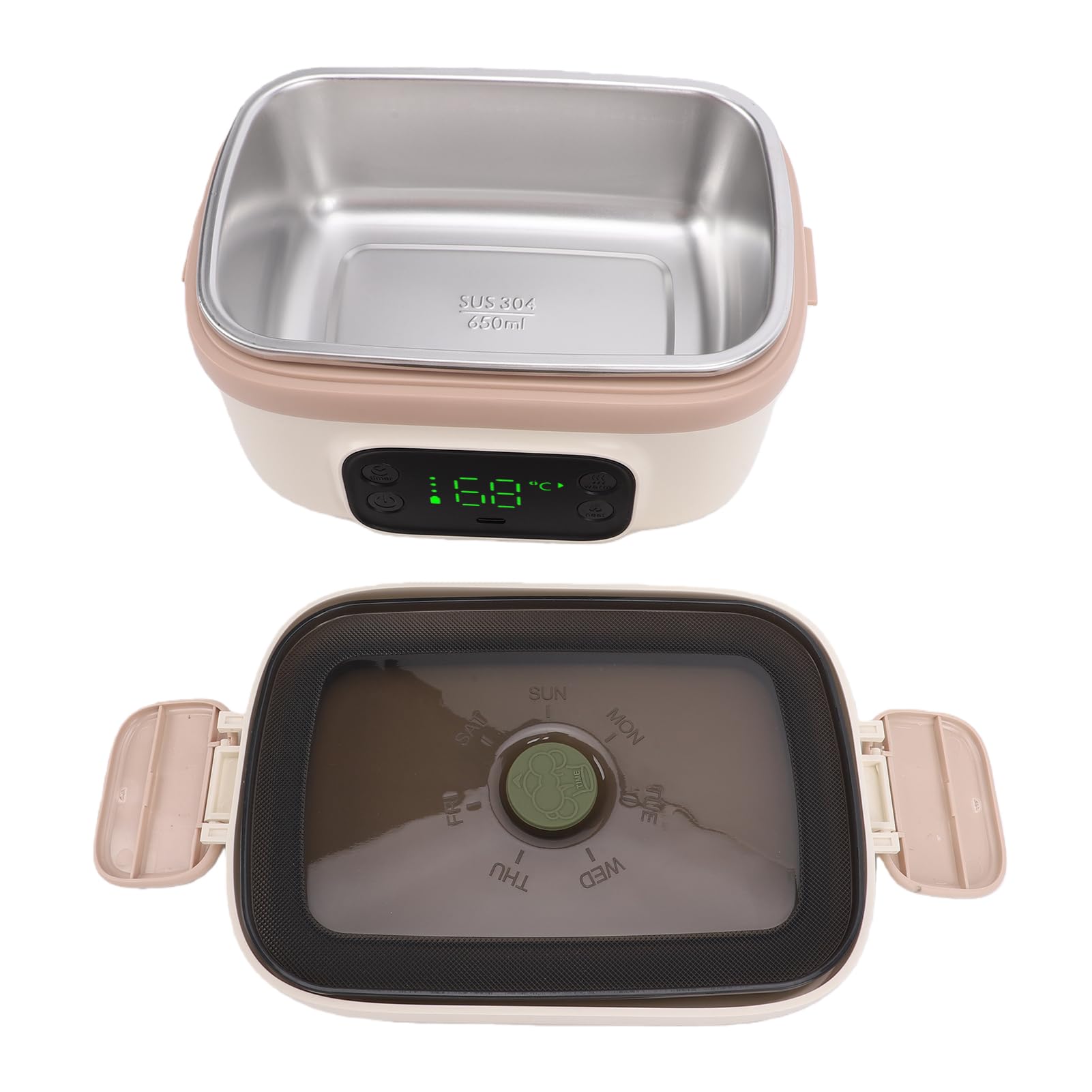 Pssopp Portapranzo Riscaldato, Scaldavivande Elettrico Alimentato a Batteria Ricaricabile Senza Fili in Acciaio Inossidabile 304 Portatile per Auto da Ufficio Riscaldamento Veloce e (Piccola)