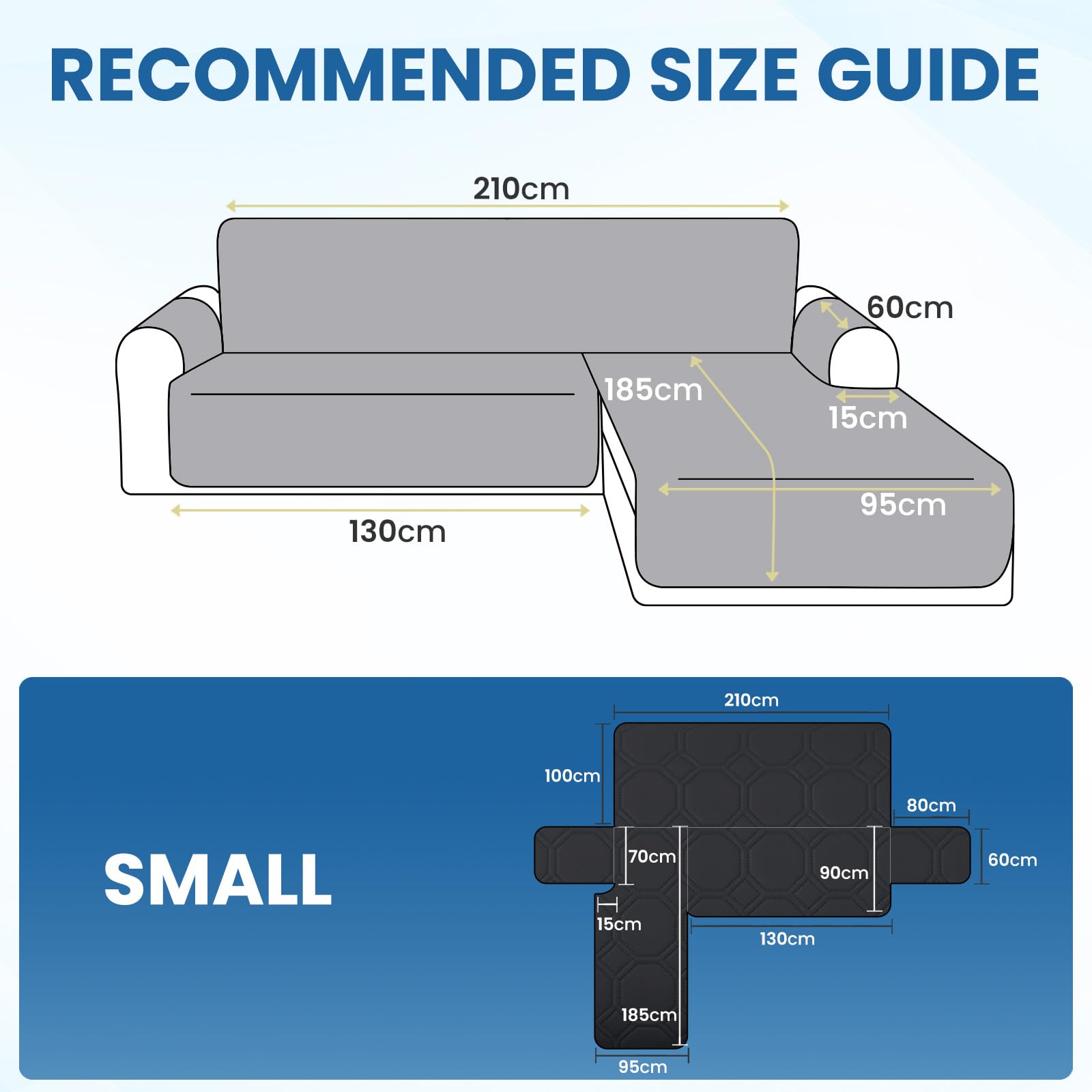 Ystyle Copridivano Impermeabile con Penisola 2 Posti (L 210 CM), Copridivano Angolare Destra/Sinistra Universale Reversibile, Copridivano Chaise longue Antigraffio Antimacchia, Nero