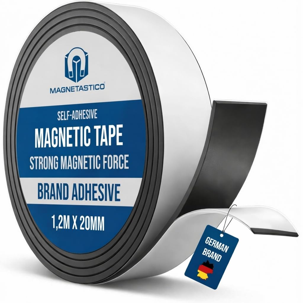 Nastro magnetico autoadesivo con adesivo | 1,2 Metro | Forte Forza Adesiva | Rotolo magnetic flessibile, calamite adesive, striscia magnetica autoadesiva forte, nastro calamitato