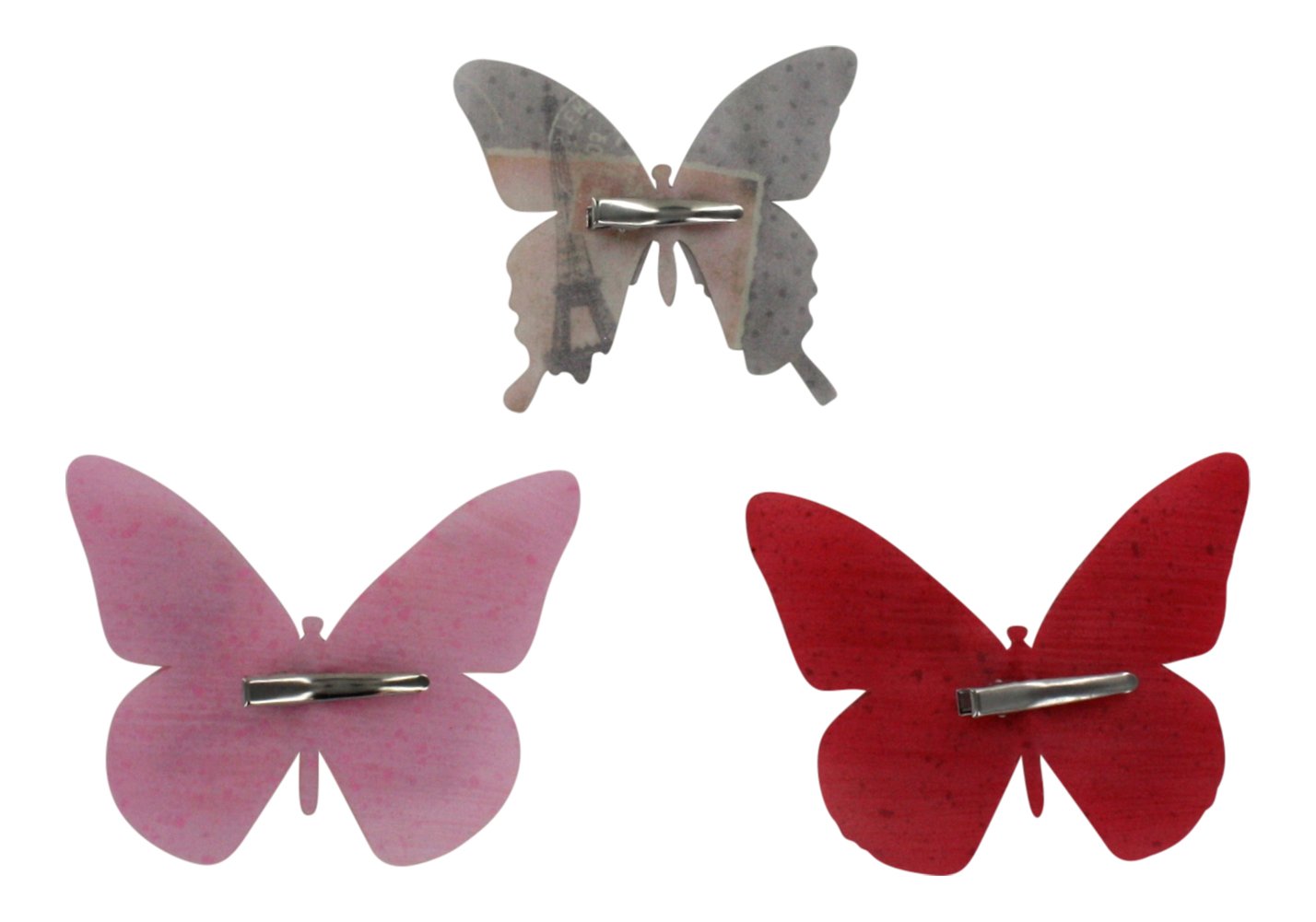 Set of 3 Colorful Butterflies on Clip - French Design with Eiffel Tower -