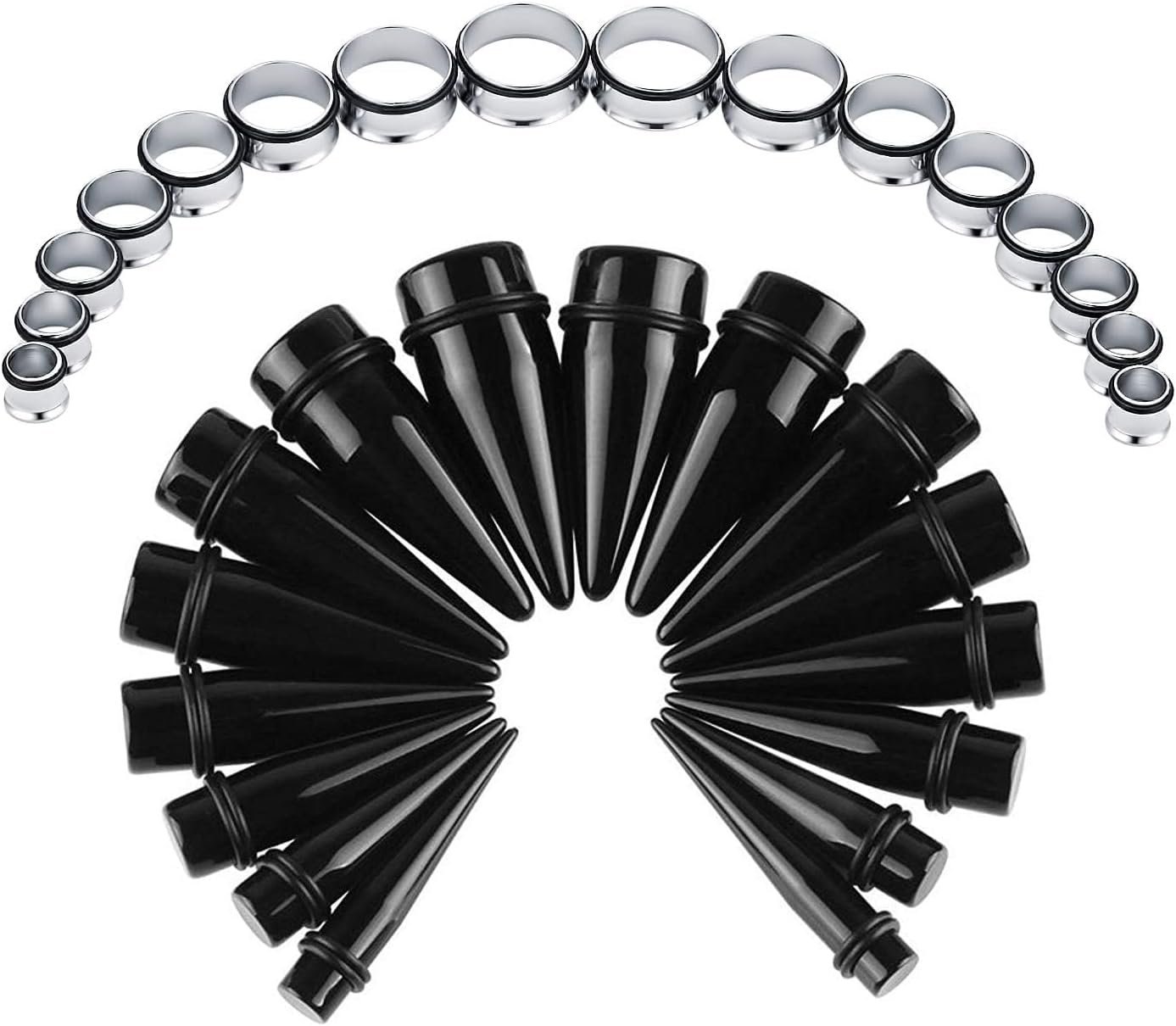 16 Pairs Ear Stretching Kit Acrylic Tapers Surgical Steel Plugs Big Ear Gauges Expander Tunnel Piercing Jewellery