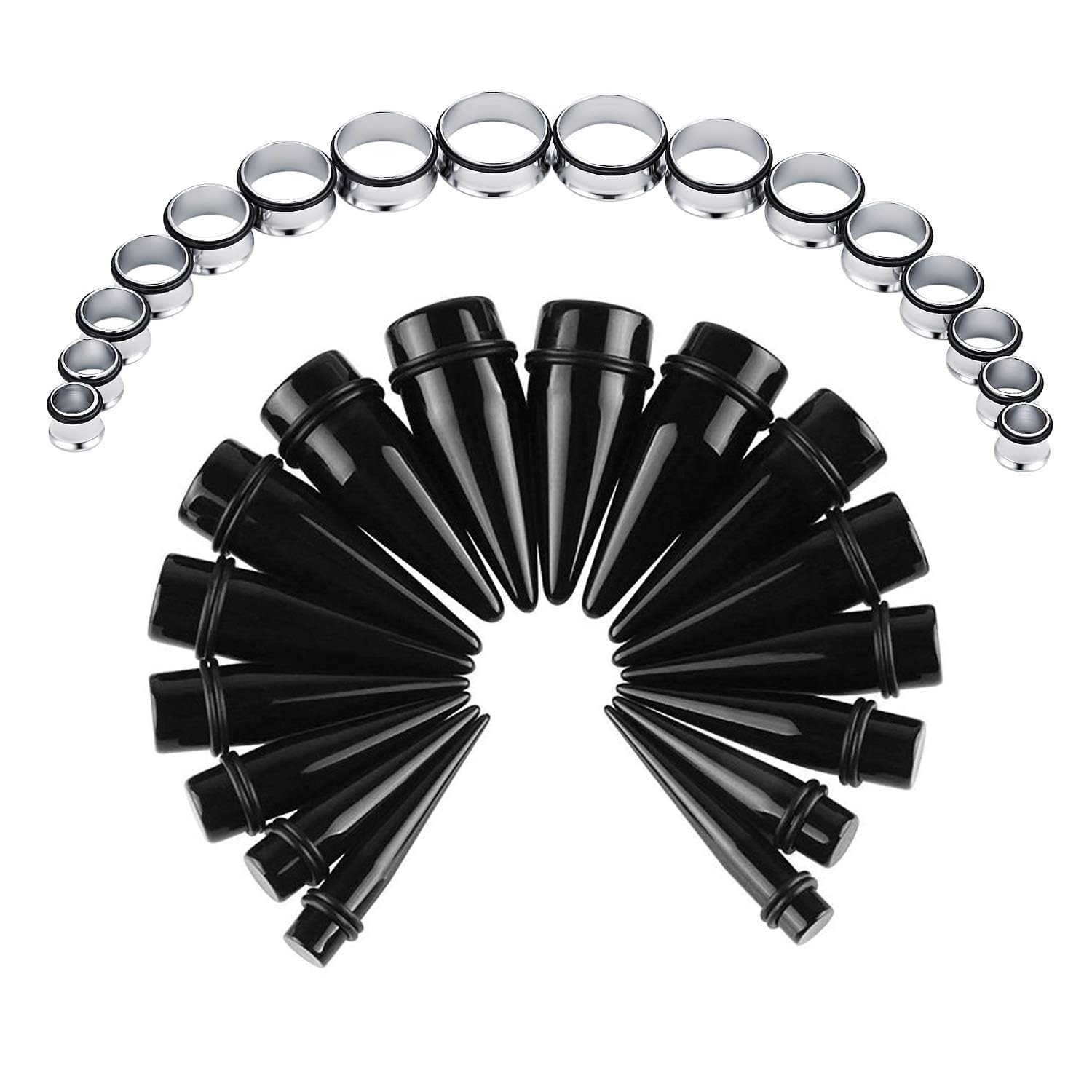 16 Pairs Ear Stretching Kit Acrylic Tapers Surgical Steel Plugs Big Ear Gauges Expander Tunnel Piercing Jewellery