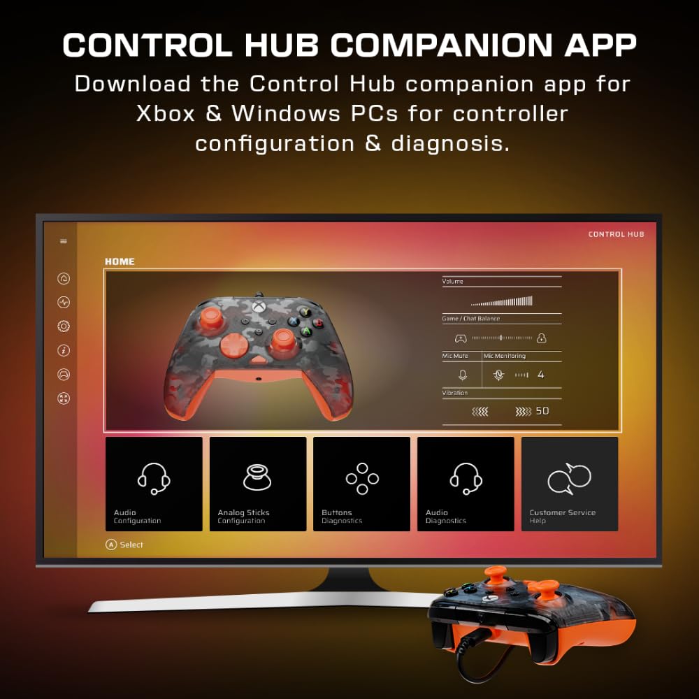 Turtle Beach Rematch Core Ghost Camo noir/orange - Manette de jeu filaire - Licence Xbox Series XS, Xbox One et PC - touches audio, moteurs de vibration et gâchettes d'impulsion, câble de 3 m