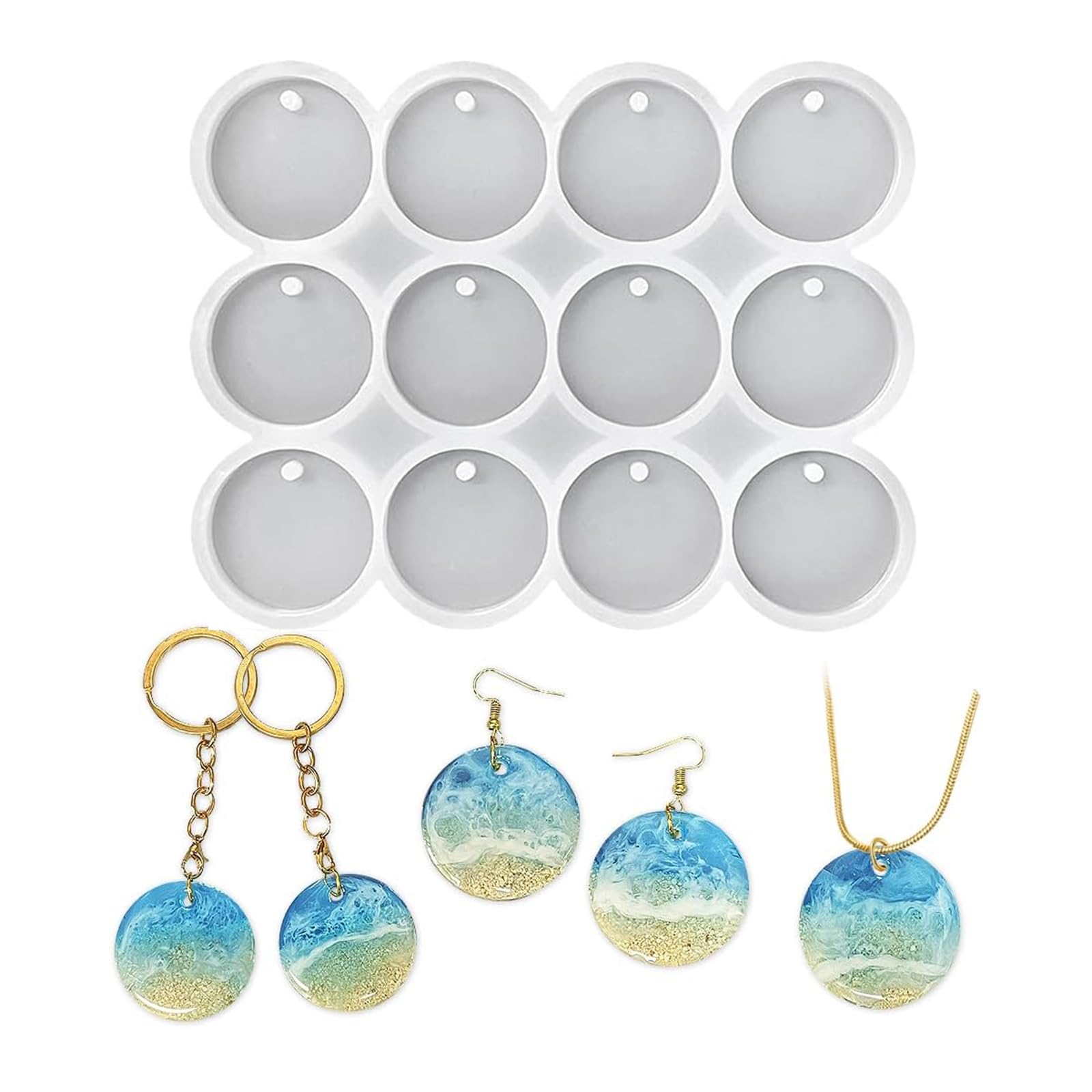 Moule En Silicone Hebterrka 12 Cavités 3,5 Cm Cercle Brillant Trou Forme Porte-clés/ring Pendentif/boucle D'oreille Animal De Compagnie Résine