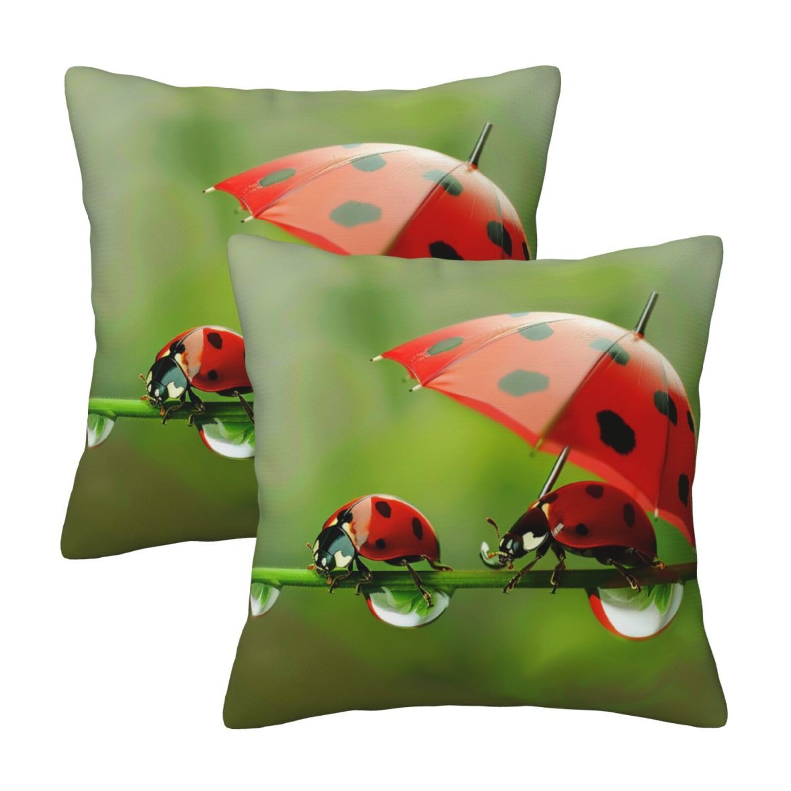 kkvhhyuo Funny Ladybug Print Pillow Covers Set of 2, Square Decorative Cushion Covers with Hidden Zipper, Throw Pillow Cases for Living Room Sofa Bed Chair, 50x50 cm