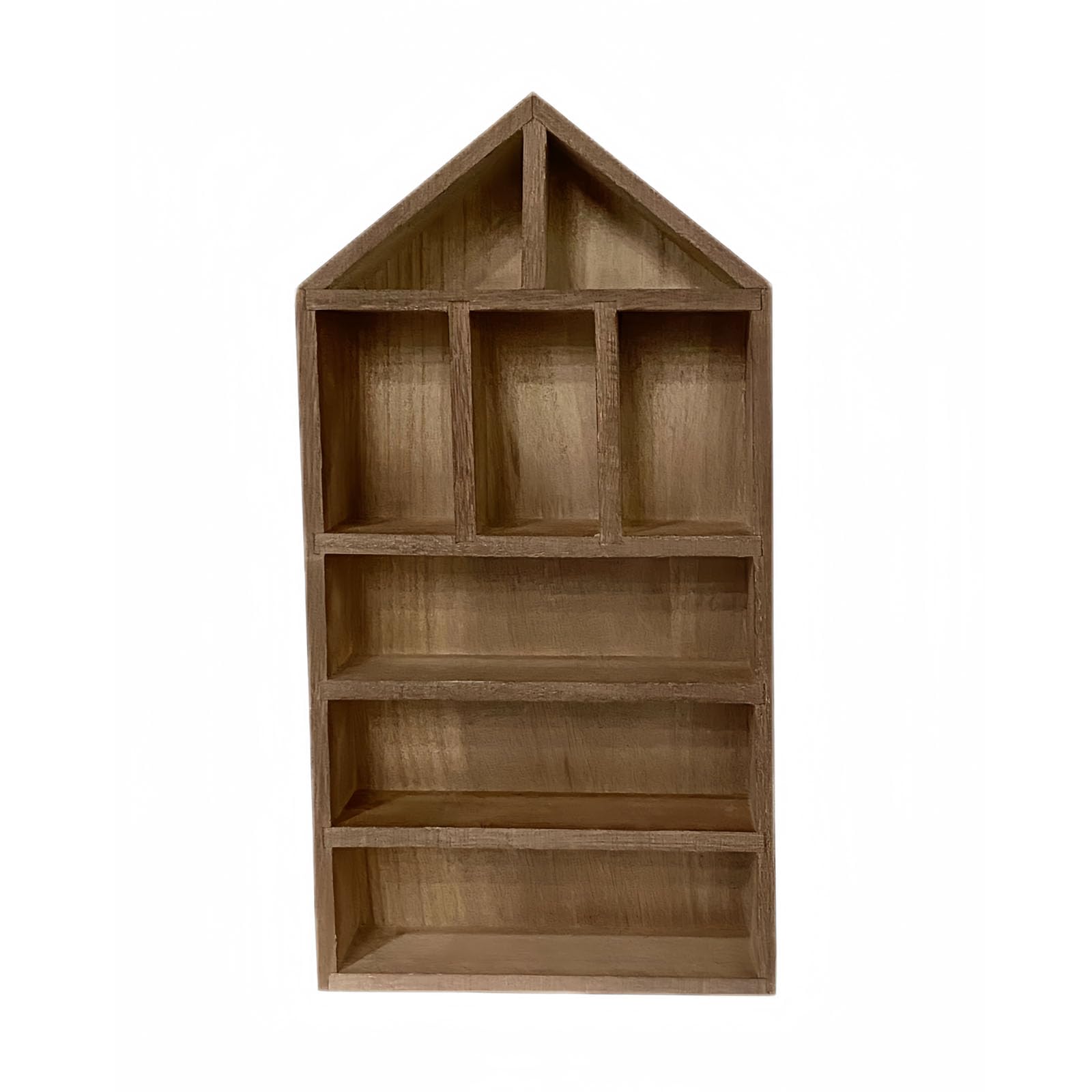 TANG SONG 8-Slot Wooden House-Shaped Mini Figures Cubby Box Display Shelf Organizer Storage Box (Dark Brown)