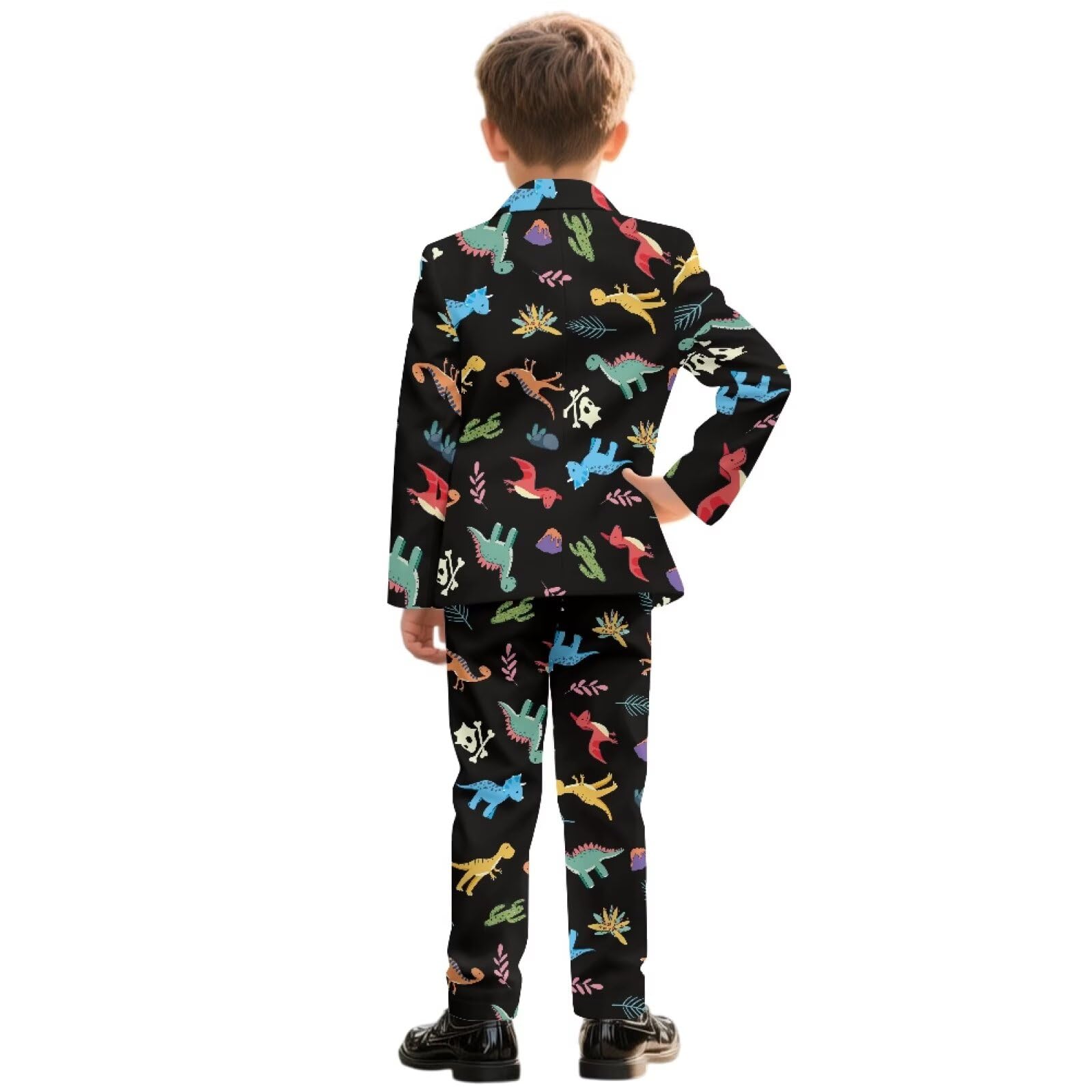 Biyejit 2-teiliges Anzug-Set für Jungen, mit einem Knopf, Blazer und Hose, lässige Smokingjacke, Alter 5–14 Jahre, Dinosaurier, 9-10 Jahre
