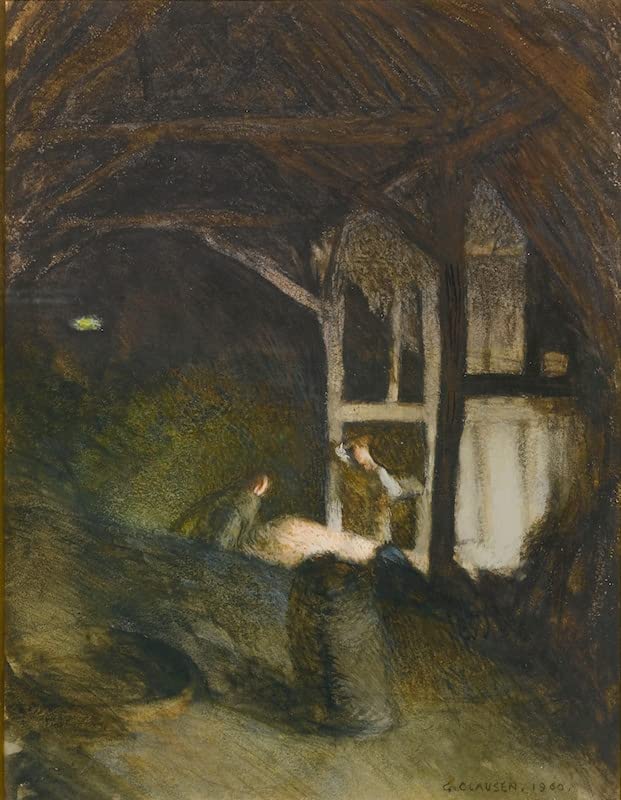 Affiche Impression d'art Intérieur d'une grange George Clausen Tableau Toile 60x90cm