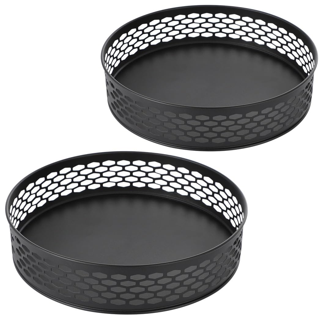 Lazy Susan Lot de 2 étagères à épices en acier avec plateau rotatif pour cuisine, garde-manger, armoire, salle de bain, base antidérapante, 26 cm et 22 cm, noir