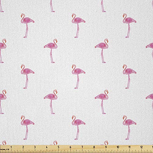 Lunarable Flamingo Fabric by The Yard, Flamingos Pattern with Watercolor Painting Effect Simple Design Art Print, Microfiber Fabric for Arts and Crafts Textiles & Decor, 1 Yard, Pink and White