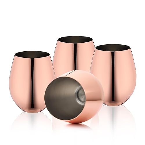 WOTOR Rose Gold Wine Glasses Set of 4, 18oz Copper