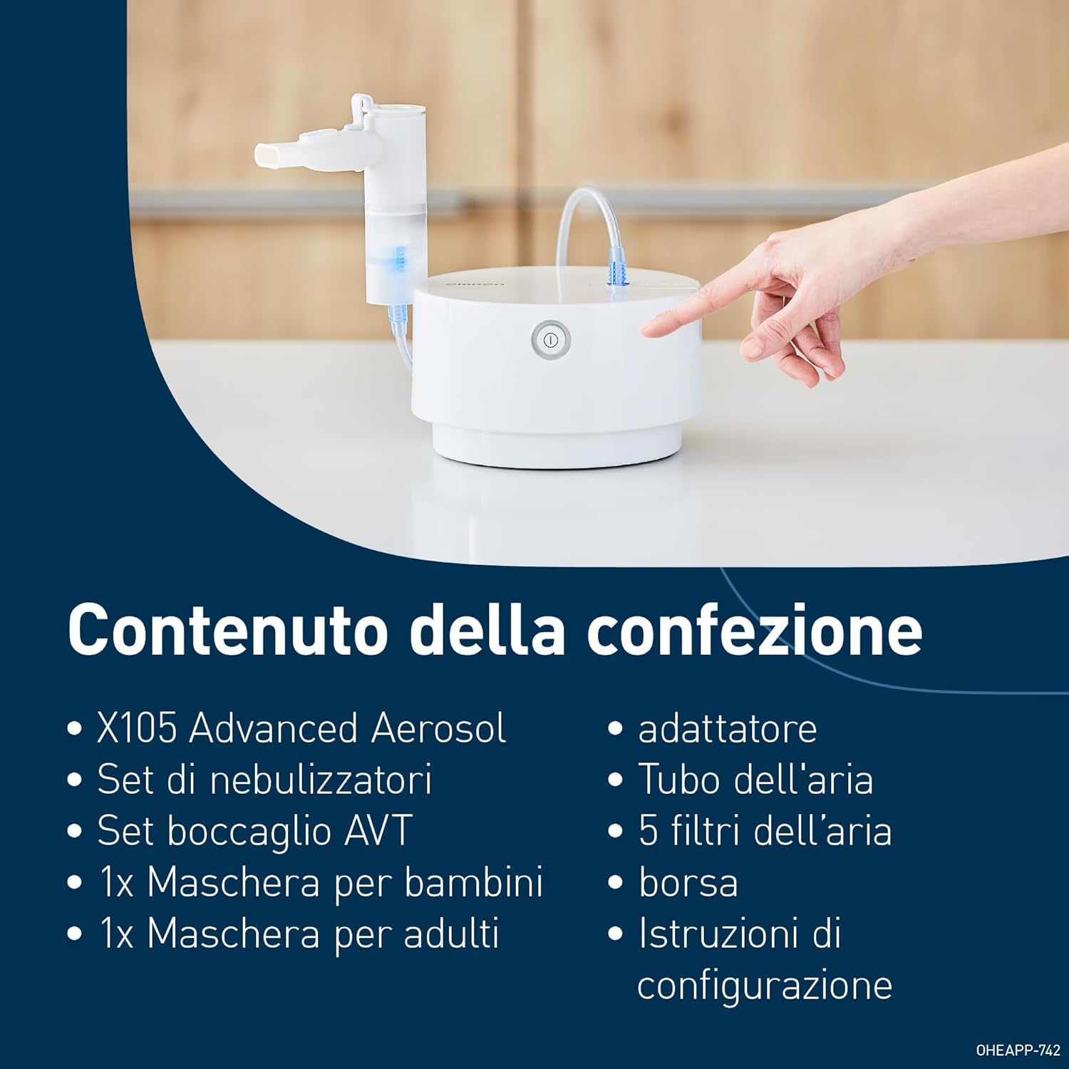 OMRON Aerosol versatile X105 Advanced per Tutta la Famiglia, Nebulizzatore a Compressore per un Trattamento Efficiente e Potente, Macchina aerosol adulti con Set di Accessori incluso