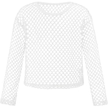 Noomelfish Girls Fishnet Crochet Crop Tops Kids Long Sleeve Mesh Dance T-Shirts Blouse5-14 Years