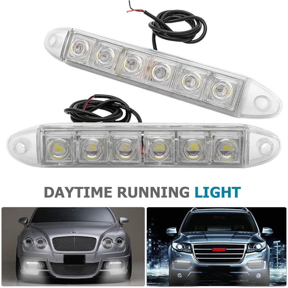 luci di marcia diurna per auto, 2 pezzi, 12 V, 6 LED, luce bianca